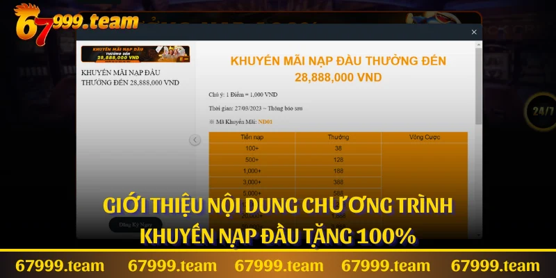 Giới thiệu nội dung chương trình khuyến nạp đầu tặng 100%